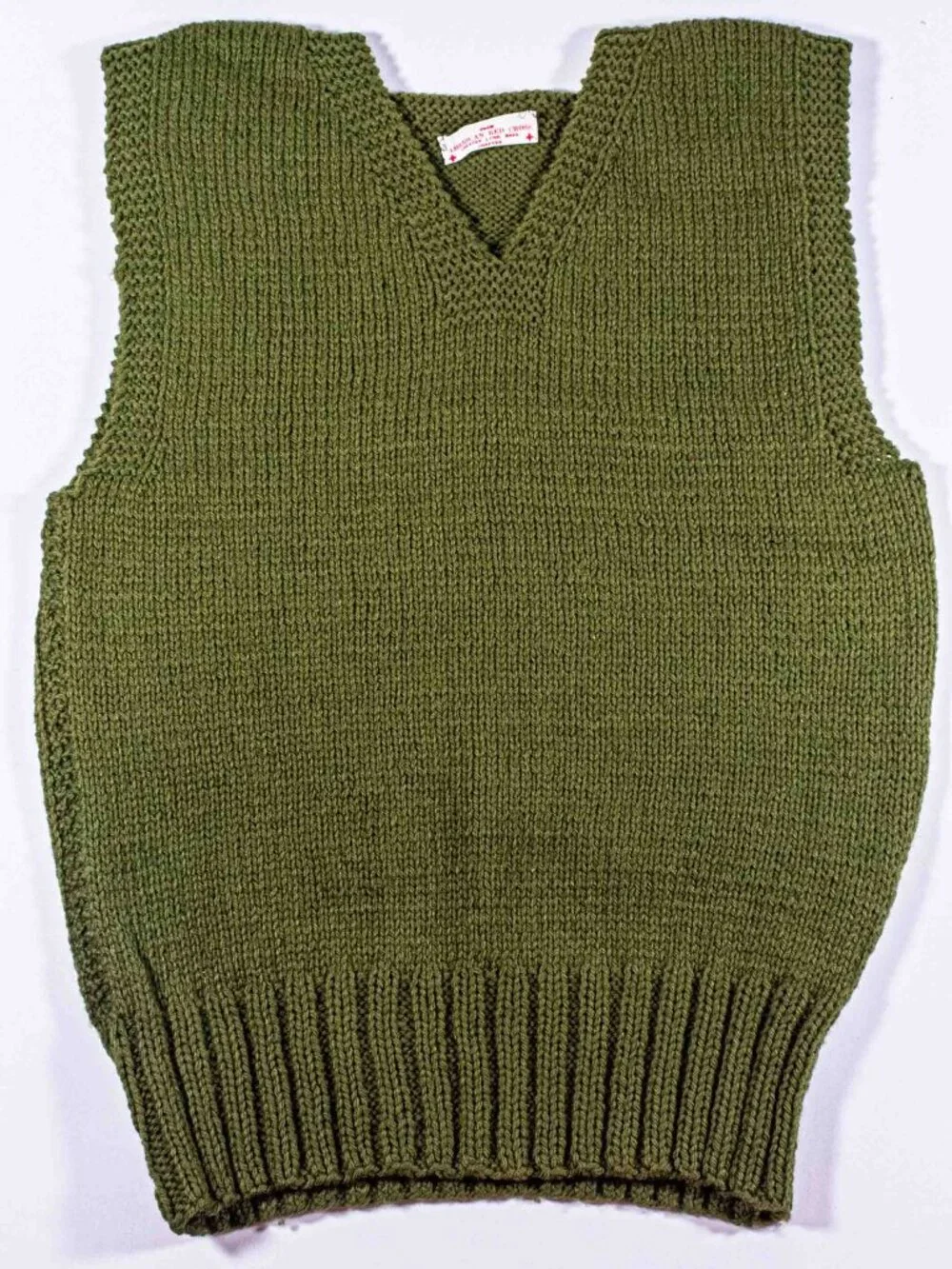 Vintage WWII American Red Cross Wool Sweater Vest Knit Olive Drab US Army